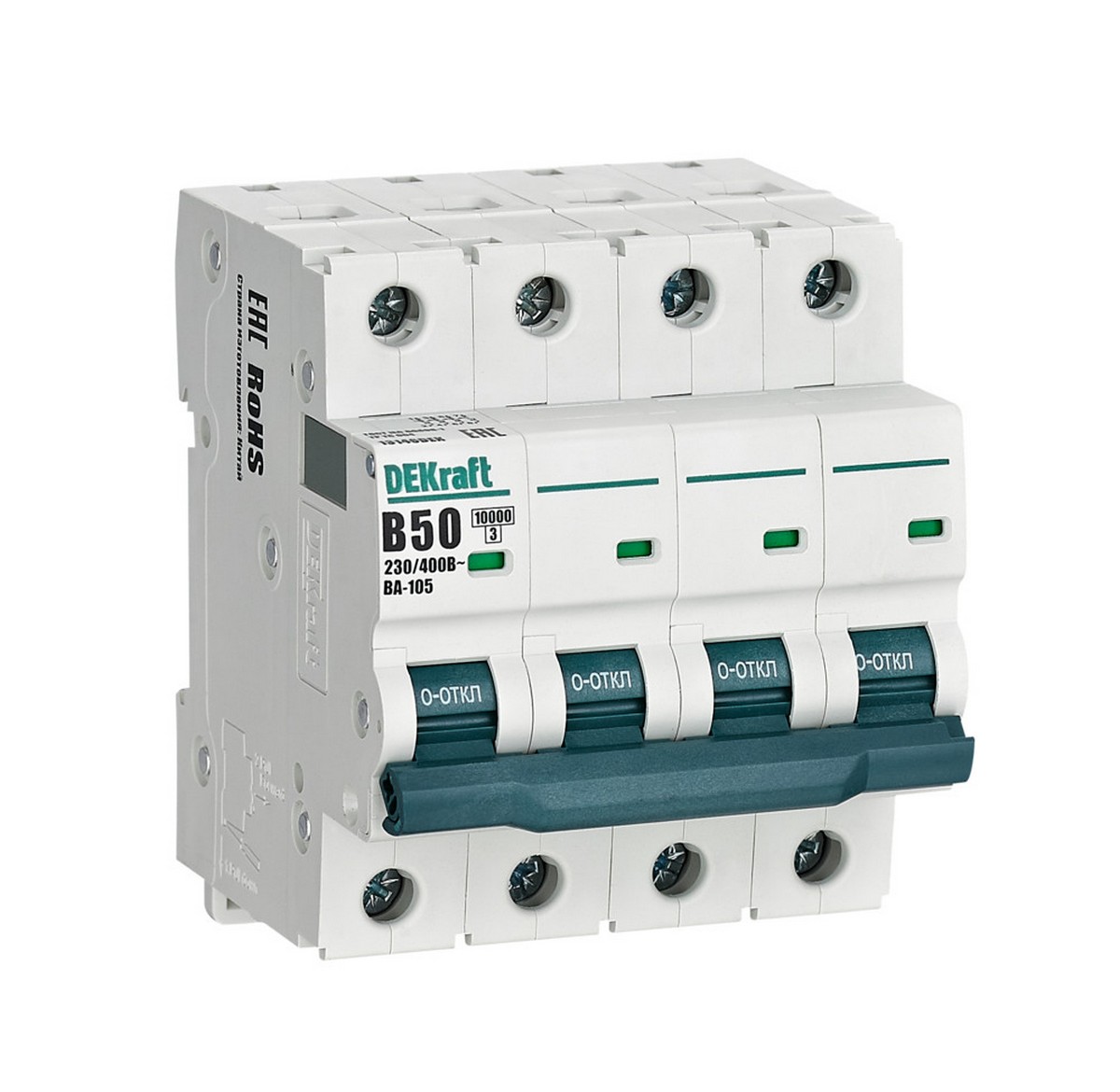 4 полюсные (четырехполюсные) Автоматический выключатель Dekraft ВА105-4P-050A-B 13146DEK