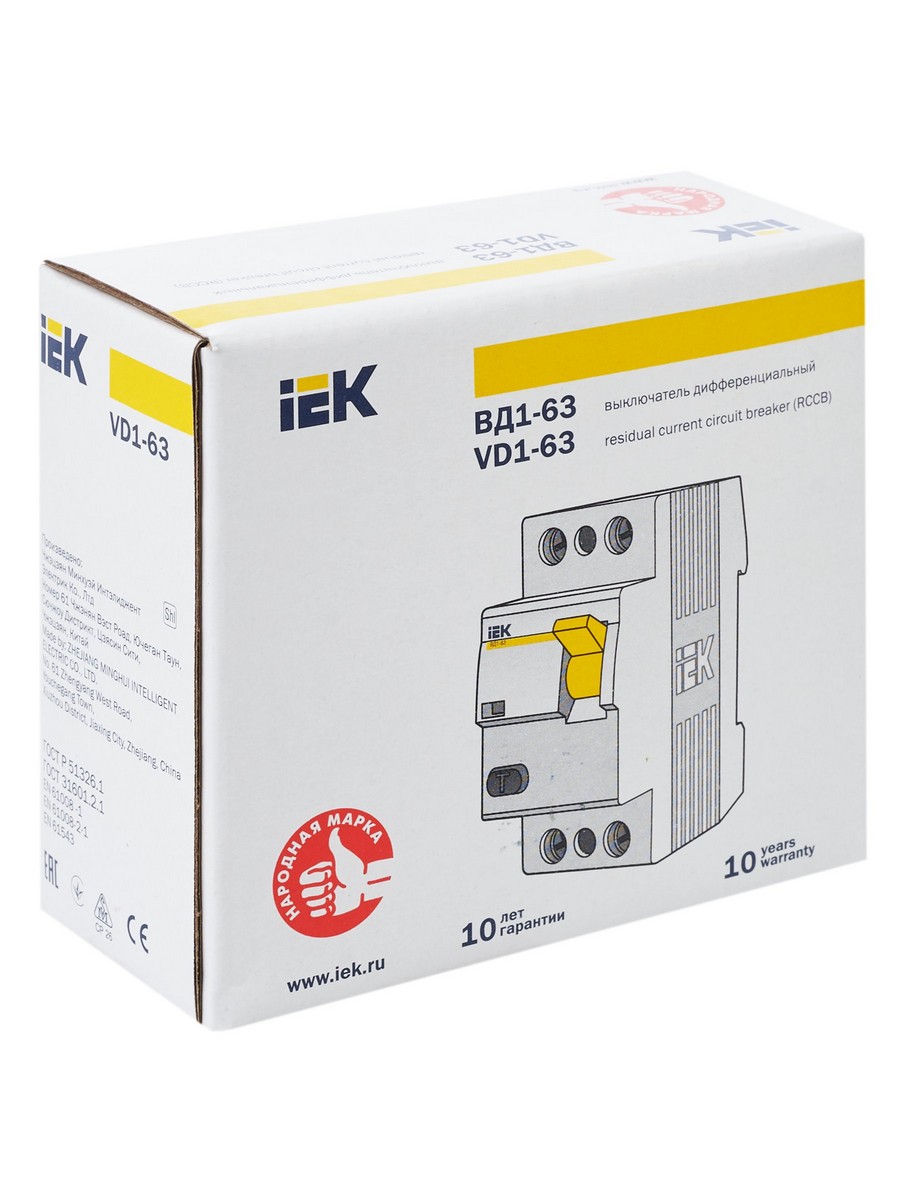 IEK Выключатель дифференциальный IEK KARAT ВД1-63 (УЗО) 2Р 40А 300мА MDV10-2-040-300 