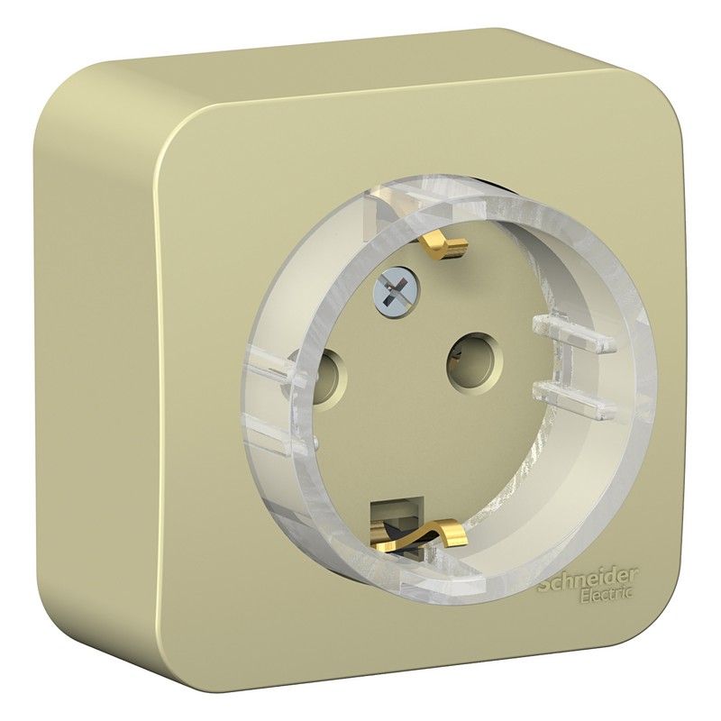 Blanca бежевые розетки и выключатели Розетка SE Blanca с/з Бежевый наружный без шторок (Компакт) изолир. пластина BLNRA110117