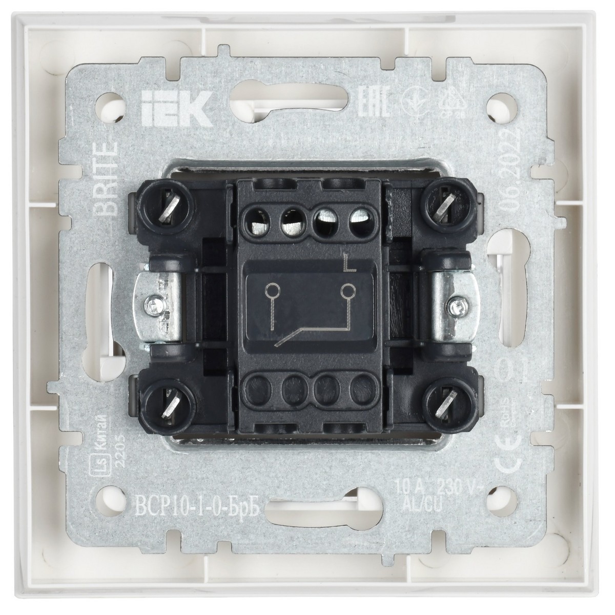 IEK Brite Белый Выключатель IEK BRITE 1-клавишный 10А в сборе ВСР10-1-0-БрБ белый BR-V10-0-10-K01-F