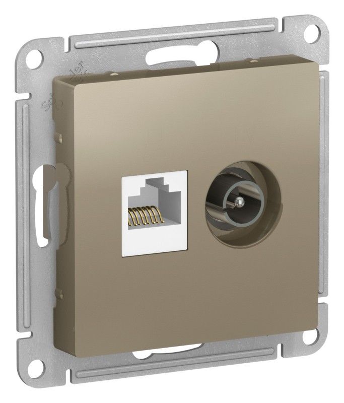 AtlasDesign Шампань Розетка комп+ТВ, Systeme Electric AtlasDesign Шампань двойная RJ45+TV, кат.5E, ATN000589