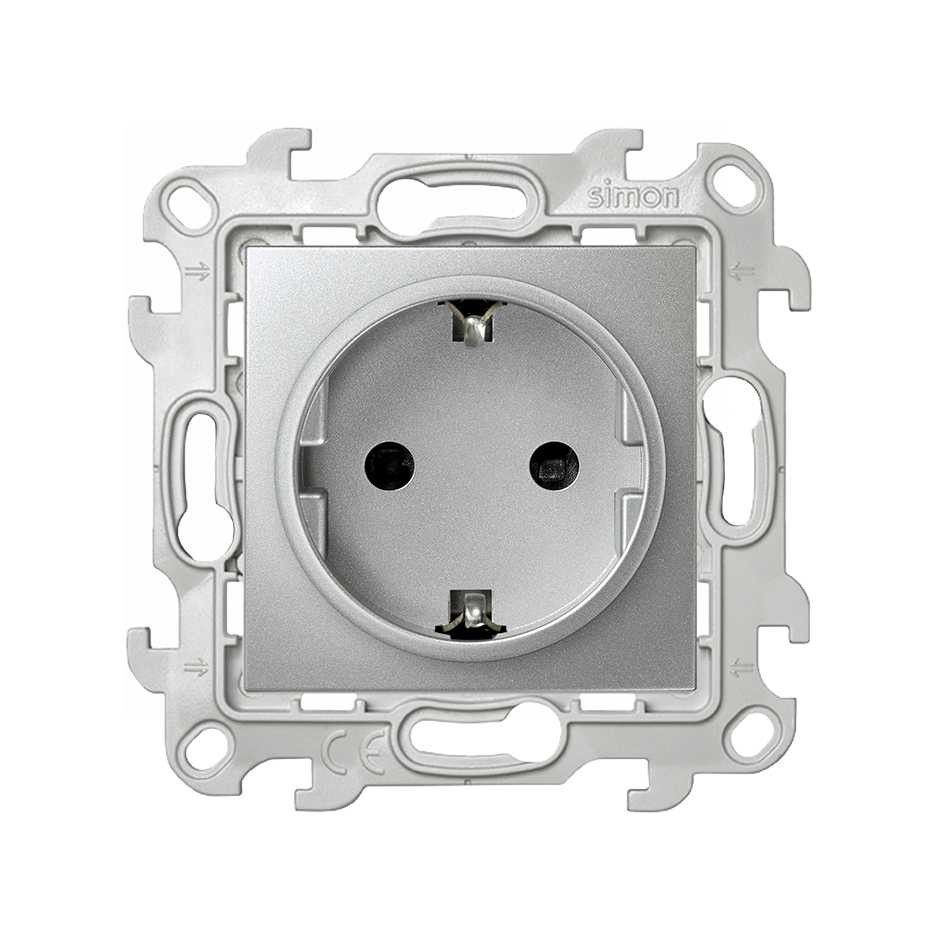 Розетки и выключатели Simon 24 Алюминий Розетка Simon 24 Алюминий с заземлением Schuko 2Р+Е 2450434-033