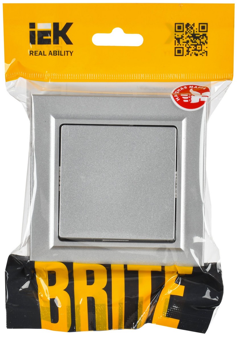 IEK Brite Алюминий Выключатель IEK BRITE Алюминий 1-кл. 10А в сборе ВСР10-1-0-БрА BR-V10-0-10-K47-F