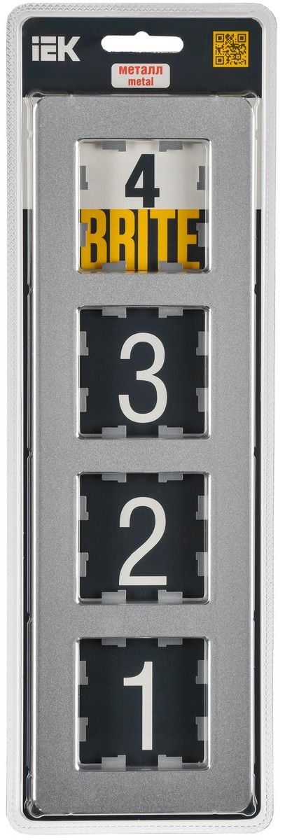 IEK Brite Рамки Рамка IEK BRITE DECOR Алюминий металл. скругл.угол 4-м РУ-4-1-Бр RE BR-M42-M-01-K47