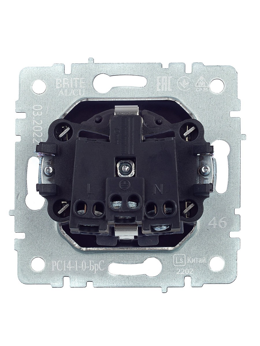 IEK Brite Сталь Розетка IEK BRITE с/з с шторками 16А РС14-1-0-БрС сталь BR-R14-16-K46