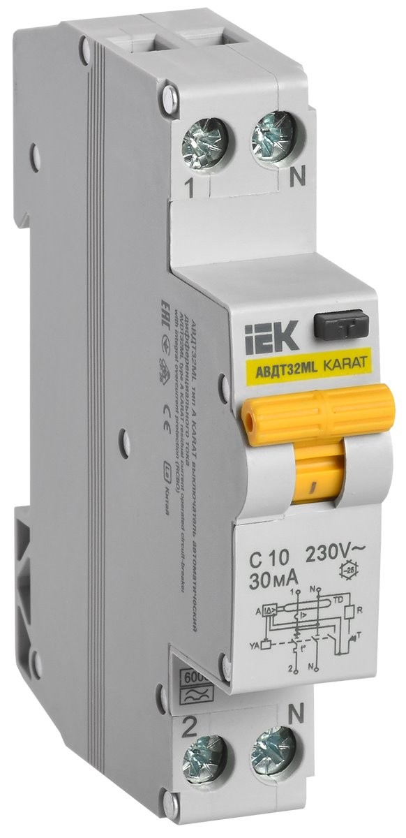 IEK Дифференциальный автоматический выключатель IEK KARAT АВДТ32ML тип A С10 30мА MVD12-1-010-C-030-A 