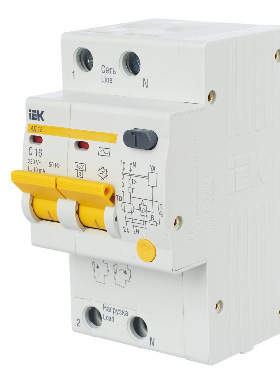 IEK Дифференциальный автоматический выключатель IEK KARAT АД12 2Р 16A 10мА MAD10-2-016-C-010 