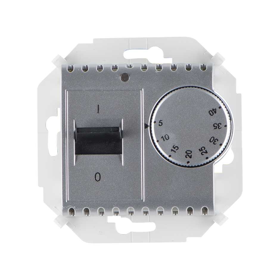 Розетки и выключатели Simon 15 Алюминий Регулятор тёплого пола Simon 15 Алюминий с датчиком 16А 3600Вт 5-40 градусов 1591775-033