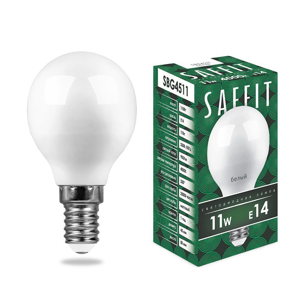 E14 Лампа светодиодная SAFFIT SBG4511 Шарик E14 11W 4000K 55138 