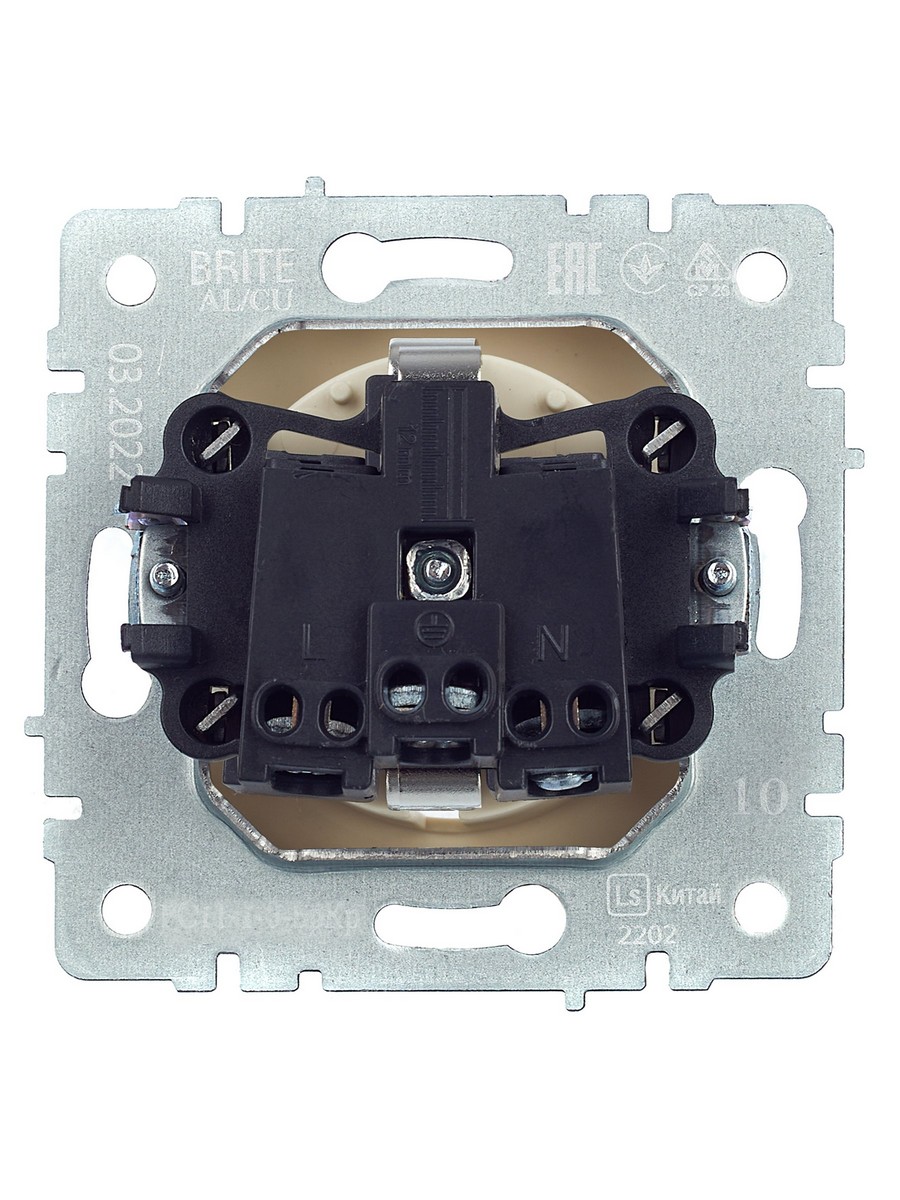 IEK Brite Бежевый Розетка IEK BRITE с/з без шторок 16А РС11-1-0-БрКр бежевый BR-R11-16-K10