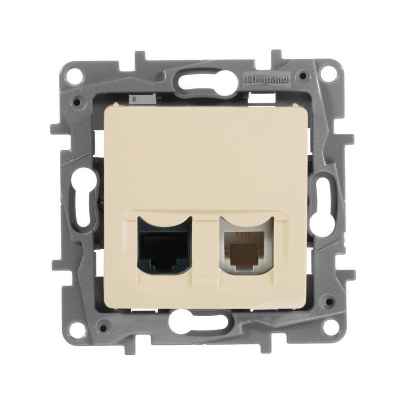 Legrand Etika Слоновая кость Розетка телефон + компьютер Legrand Etika слоновая кость (RJ11+RJ45) 5 кат. UTP 672352