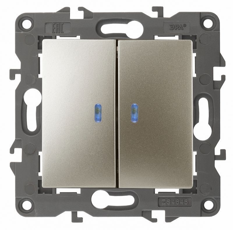 Розетки и выключаиели ЭРА Elegance Шампань Выключатель ЭРА Elegance Шампань 2-кл с подсветкой 14-1105-04 Б0034240