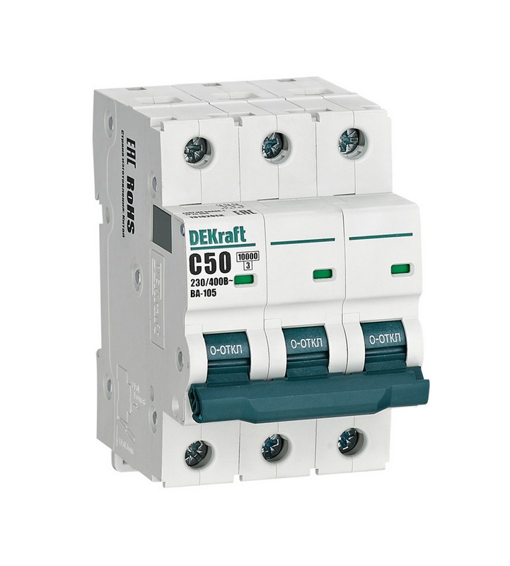 3 полюсные (трехполюсные) Автоматический выключатель DEKraft 3P 50A C ВА-105 13182DEK