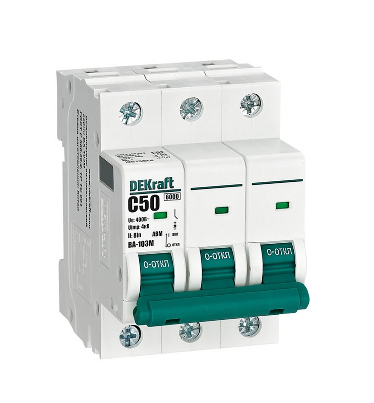 3 полюсные (трехполюсные) Автоматический выключатель DEKraft 3P 50А C ВА-103M 6кА 12525DEK без теплозащиты