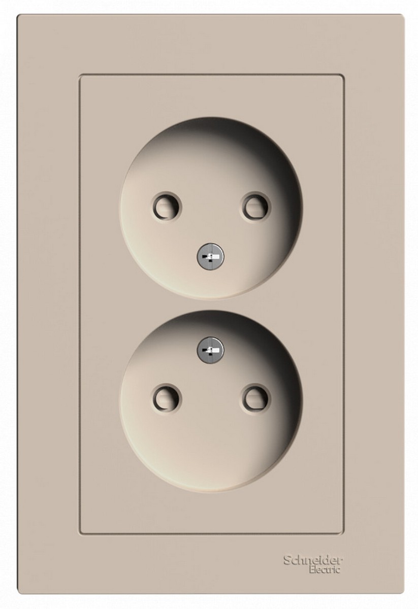 AtlasDesign Песочный Розетка Systeme Electric AtlasDesign Песочный двойная б/з со шторками 16А в сборе ATN001222