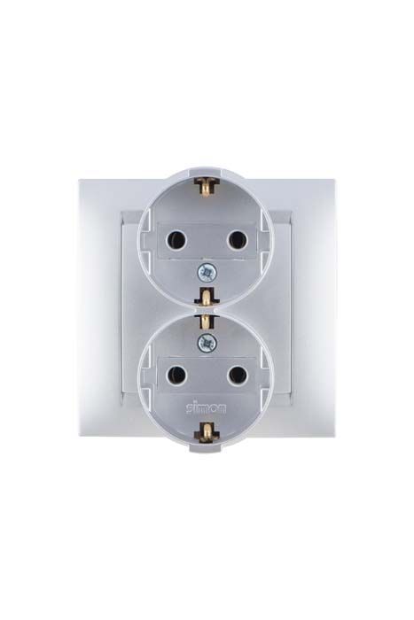 Розетки и выключатели Simon 15 Алюминий Розетка с/з Simon 15 Алюминий 2-ая литая 16А 1590459-033