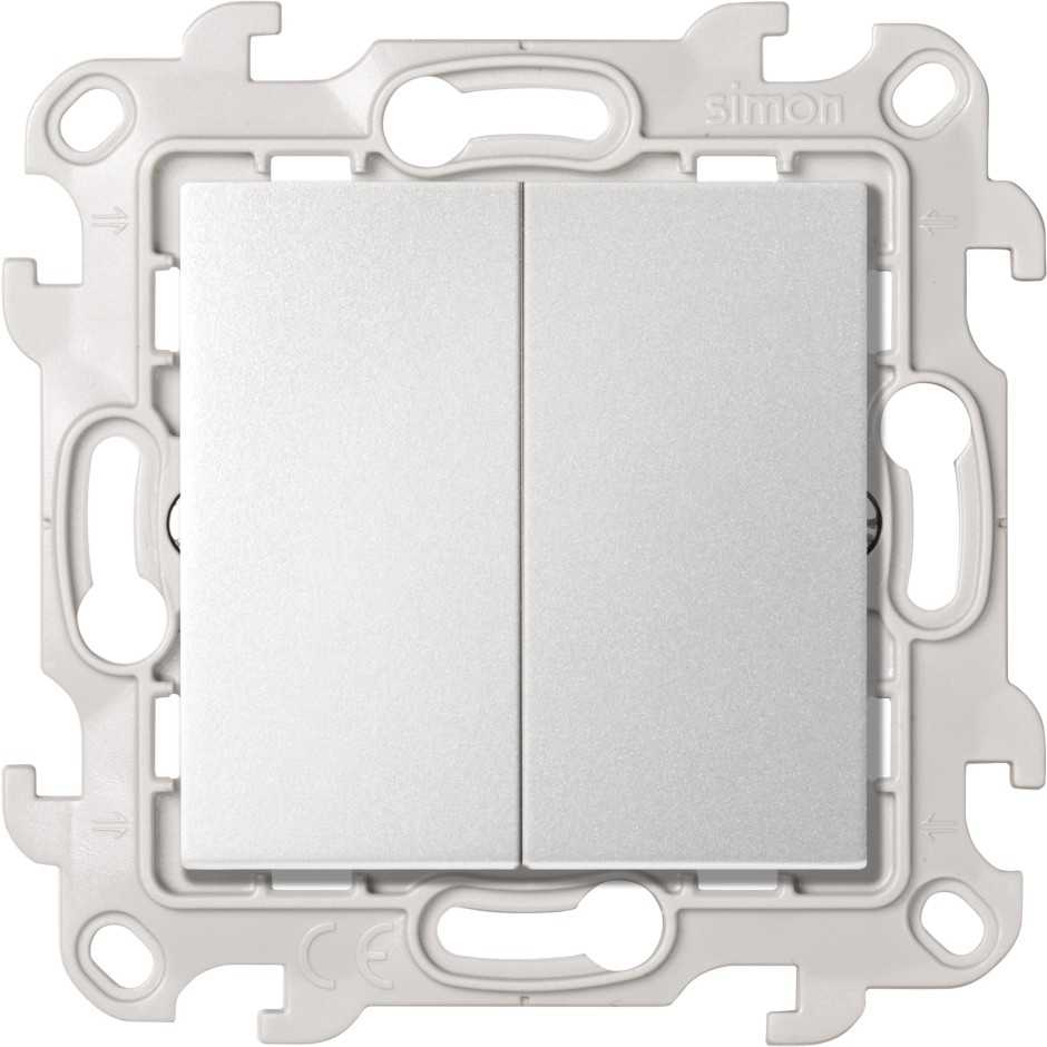 Розетки и выключатели Simon 24 Алюминий Двухклавишный переключатель Simon 24 Алюминий (проходной) S24 2410397-033
