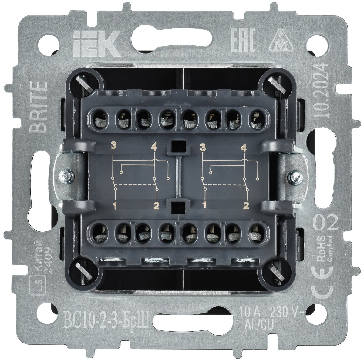 IEK Brite Шампань Выключатель IEK BRITE Шампань 2-кл. перекрестный 10А ВС10-2-3-БрШ