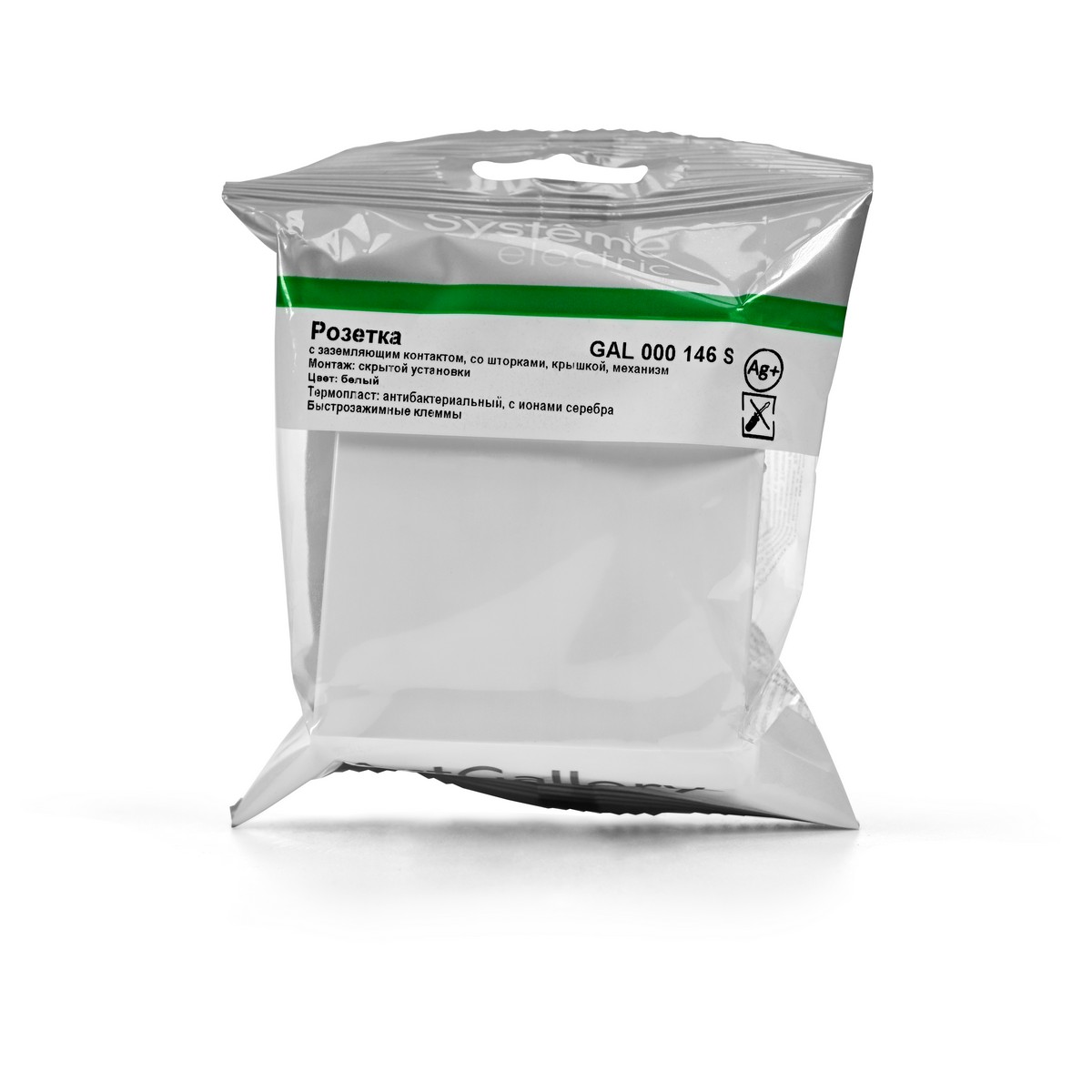 ArtGallery Белый Розетка SE ArtGallery Белый с заземл. со шторк. с крышк., 16А, IP20 быстрозажим. клем. GAL000146S