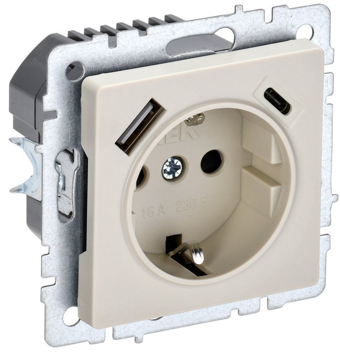 IEK Brite Бежевый Розетка IEK BRITE с с/з и шторками 16А с USB A+C 18Вт РЮш11-1-БрКр бежевый BR-R14-16-U22-018-K10