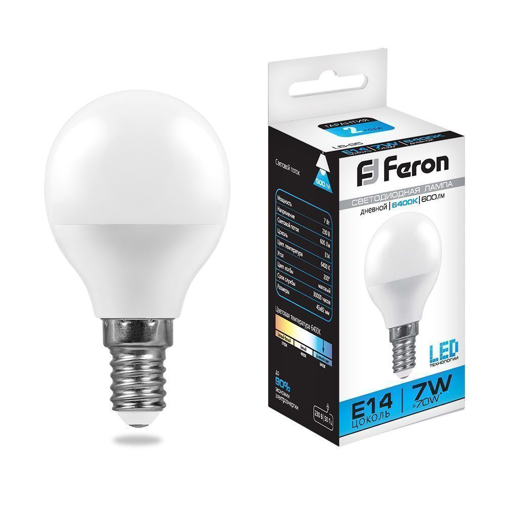 E14 Лампа светодиодная Feron LB-95 E14 7W 6400K 230V 25480 
