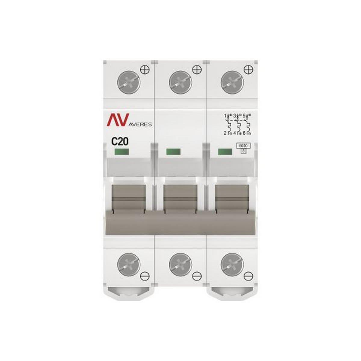 3 полюсные (трехполюсные) Автоматический выключатель EKF AVERES AV-6 DC 3P 20A (C) 6kA mcb6-DC-3-20C-av 
