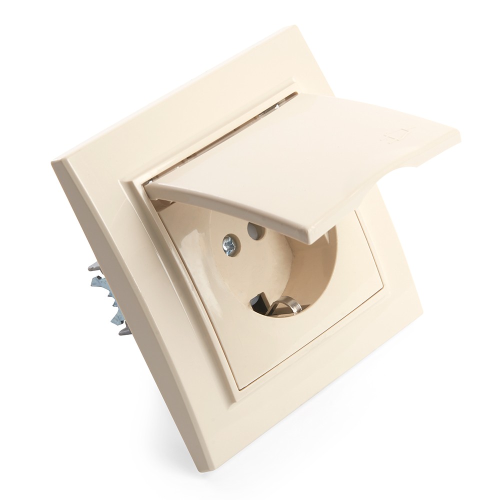 Эрна - Розетки и выключатели Stekker Розетка 1-местная с/з с крышкой STEKKER PST16-9012-02 16А с защ. шторкой Эрна слоновая кость 39238