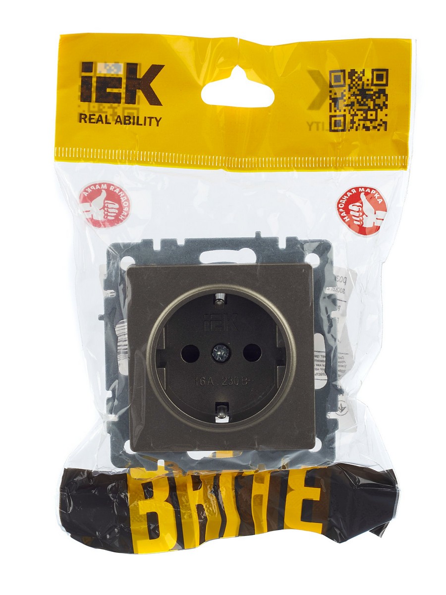 IEK Brite Шампань Розетка IEK BRITE с/з с шторками 16А РС14-1-0-БрШ шампань BR-R14-16-K37