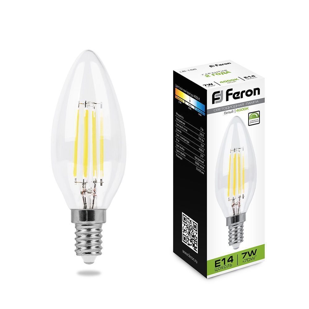 E14 Лампа светодиодная Feron LB-166 Свеча E14 7W 4000K диммируемая 25871 