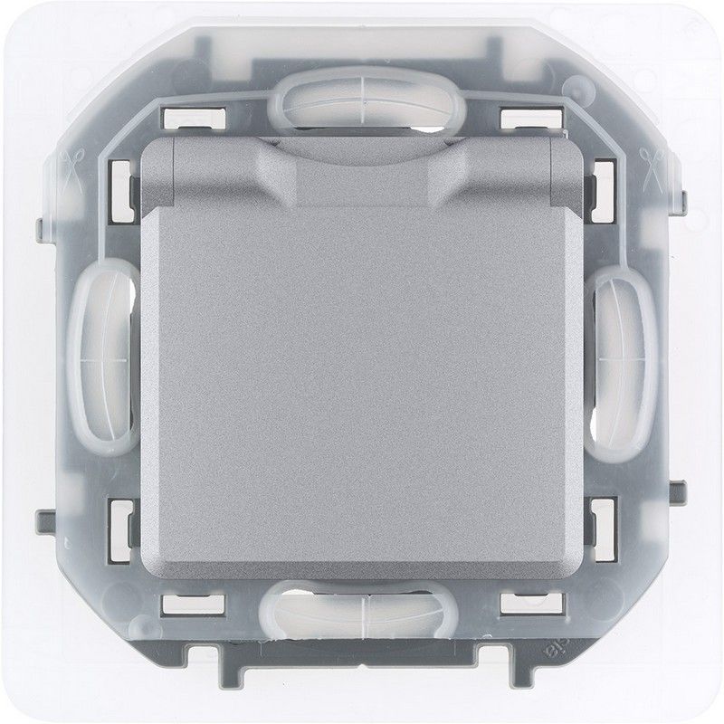 Legrand Inspiria Алюминий Розетка Legrand INSPIRIA Алюминий с заземлением IP 44 с откидной крышкой и шторками 16А 250 В 673742