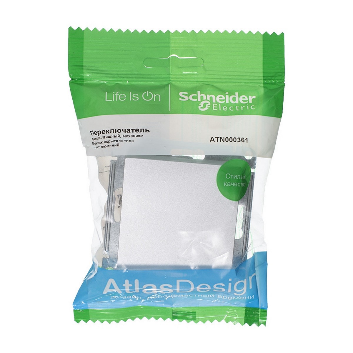AtlasDesign Алюминий Переключатель 1-клавишный, Systeme Electric AtlasDesign Алюминий сх.6, ATN000361