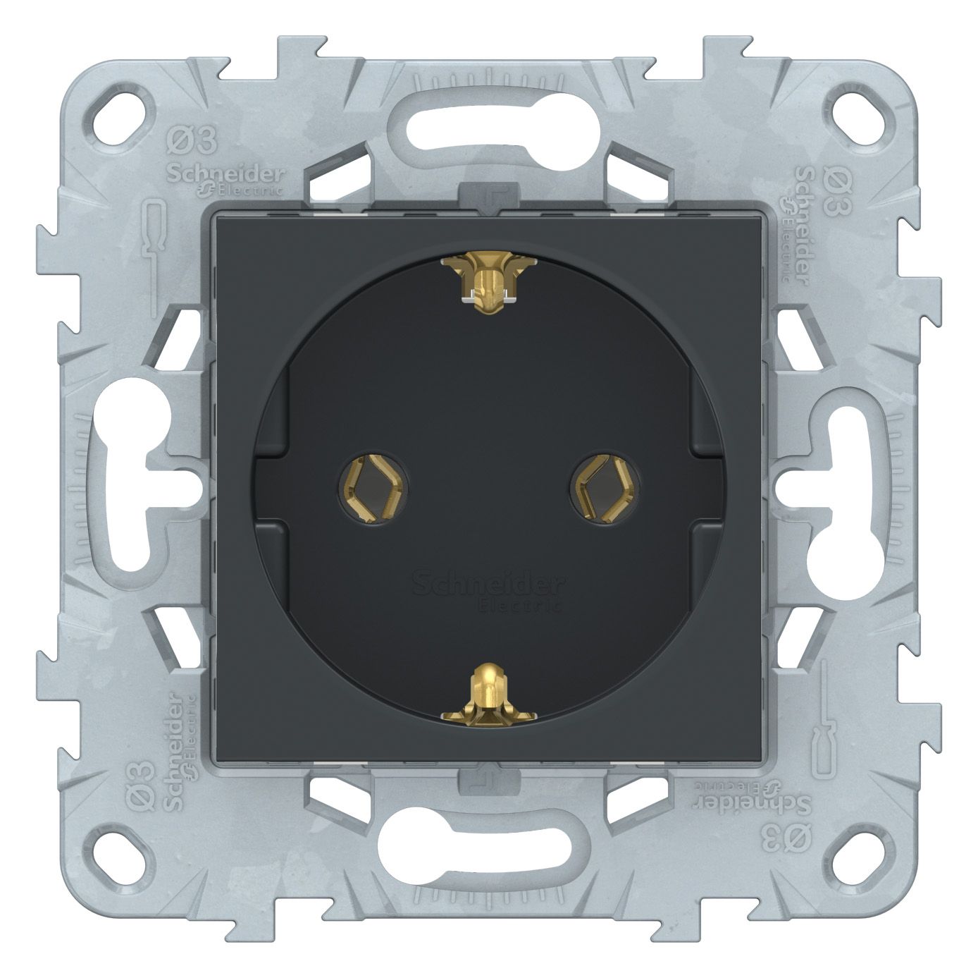 Розетки и выключатели Unica NEW антрацит Розетка Unica New Антрацит с/з без шторок с быстрозажимными клеммами NU505654