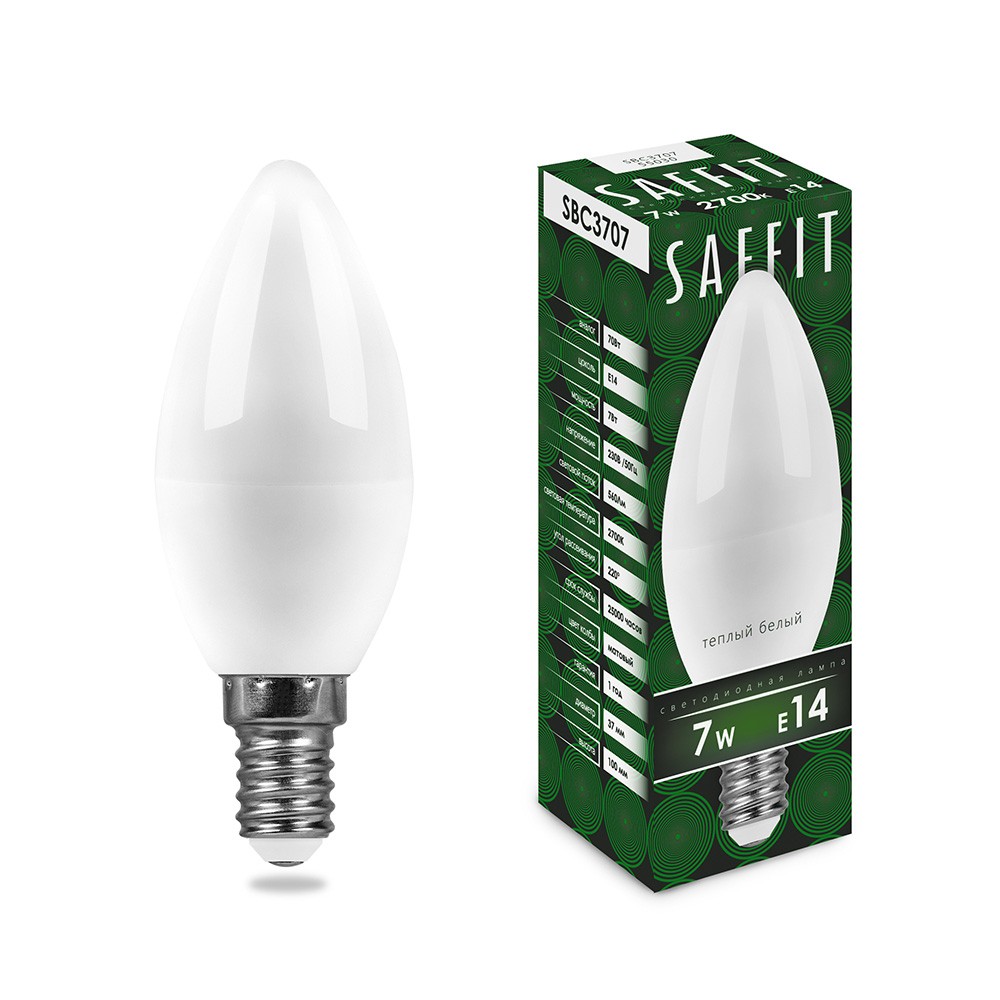E14 Лампа светодиодная SAFFIT SBC3707 Свеча E14 7W 2700K 55030 