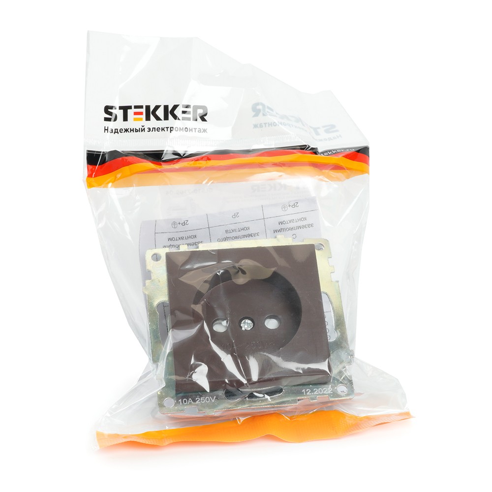 Катрин - Розетки и выключатели Stekker Розетка 1-местная б/з STEKKER GLS10-7109-04 250V 10А с защ. шторкой Катрин шоколад 49025