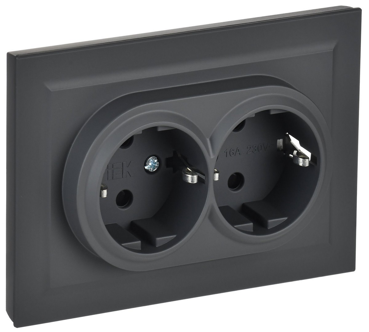IEK Brite Графит Розетка IEK BRITE 2-ая с/з с шторками 16А в сборе РСш12-3-БрГ графит BR-R24-16-K53-F