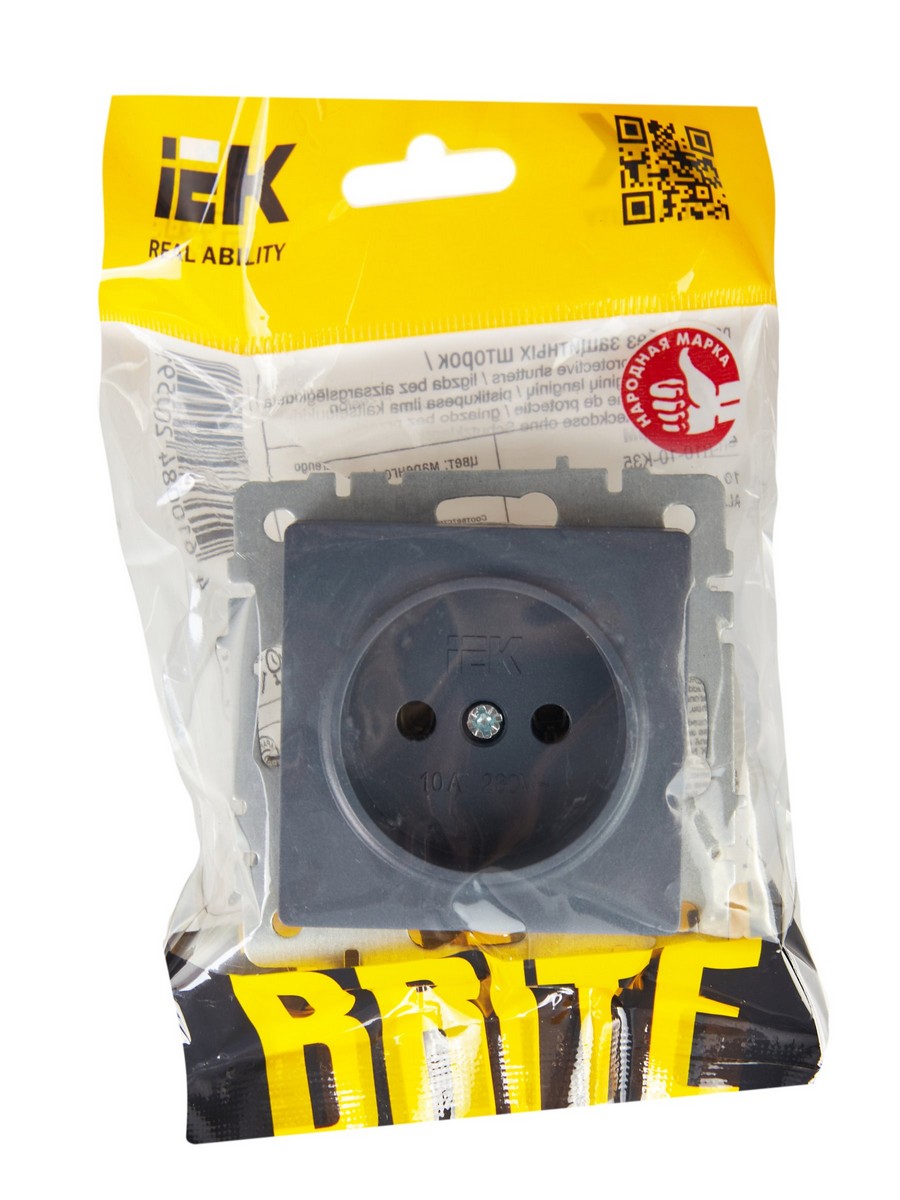 IEK Brite Маренго Розетка IEK BRITE 1-местная без заземления без защитных шторок 10А РС10-1-0-БрМ маренго BR-R10-10-K3