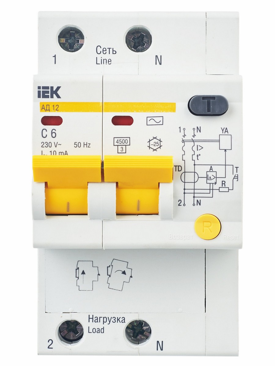 IEK Дифференциальный автоматический выключатель IEK KARAT АД12 2Р 6A 10мА MAD10-2-006-C-010 