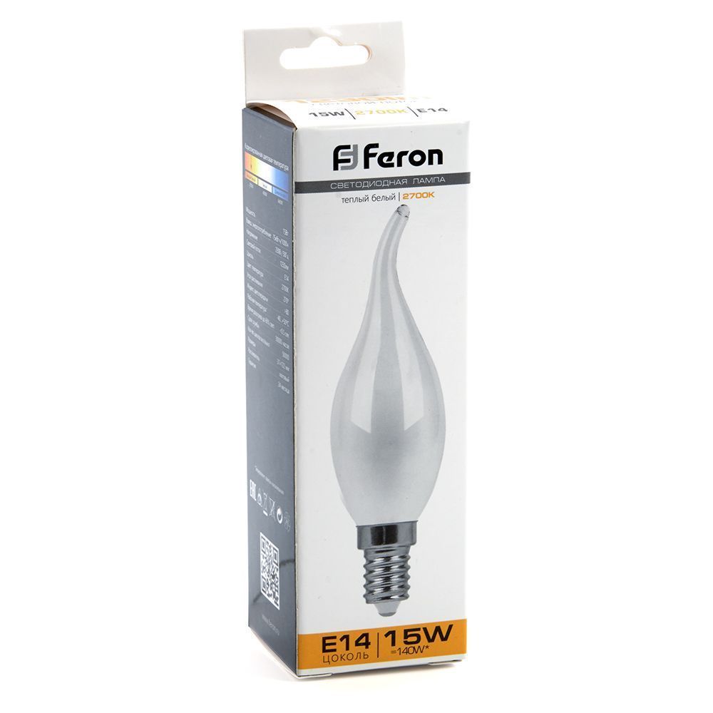E14 Лампа светодиодная Feron LB-718 Свеча на ветру E14 15W 2700K 38260 