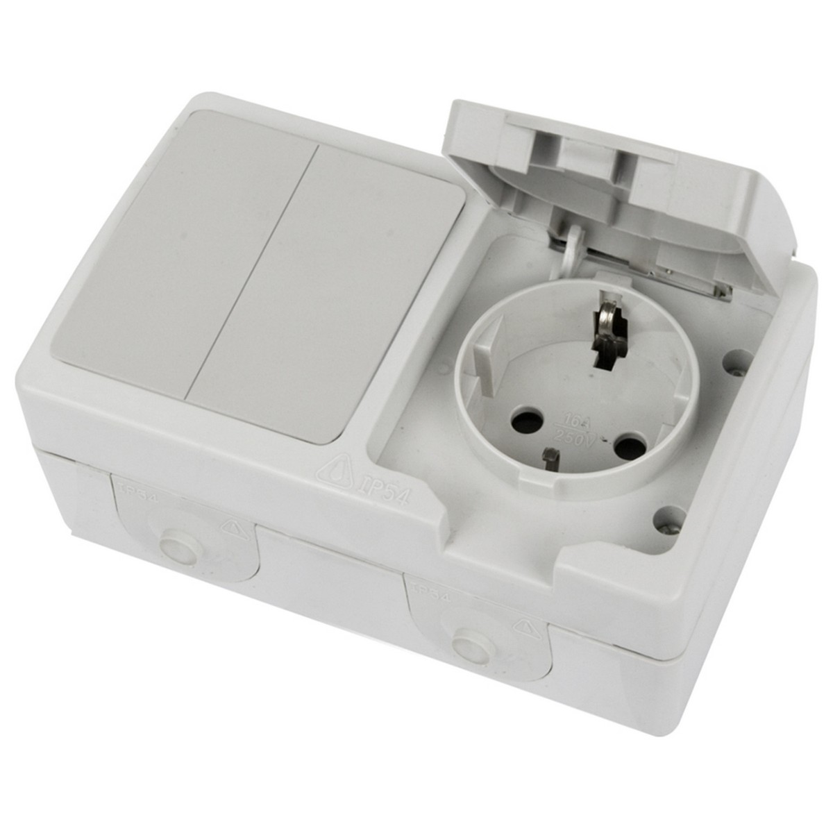 Накладные розетки и выключатели Stekker Блок розетка 1-ая с/з + выключатель 2-клавишный STEKKER PST16-21-54/10-221-54 белый/серый 49729