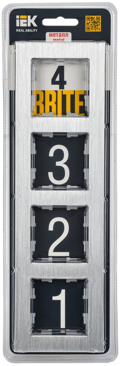 IEK Brite Рамки Рамка IEK BRITE 4-местная РУ-4-1-БрА металл алюминий BR-M42-M-K47