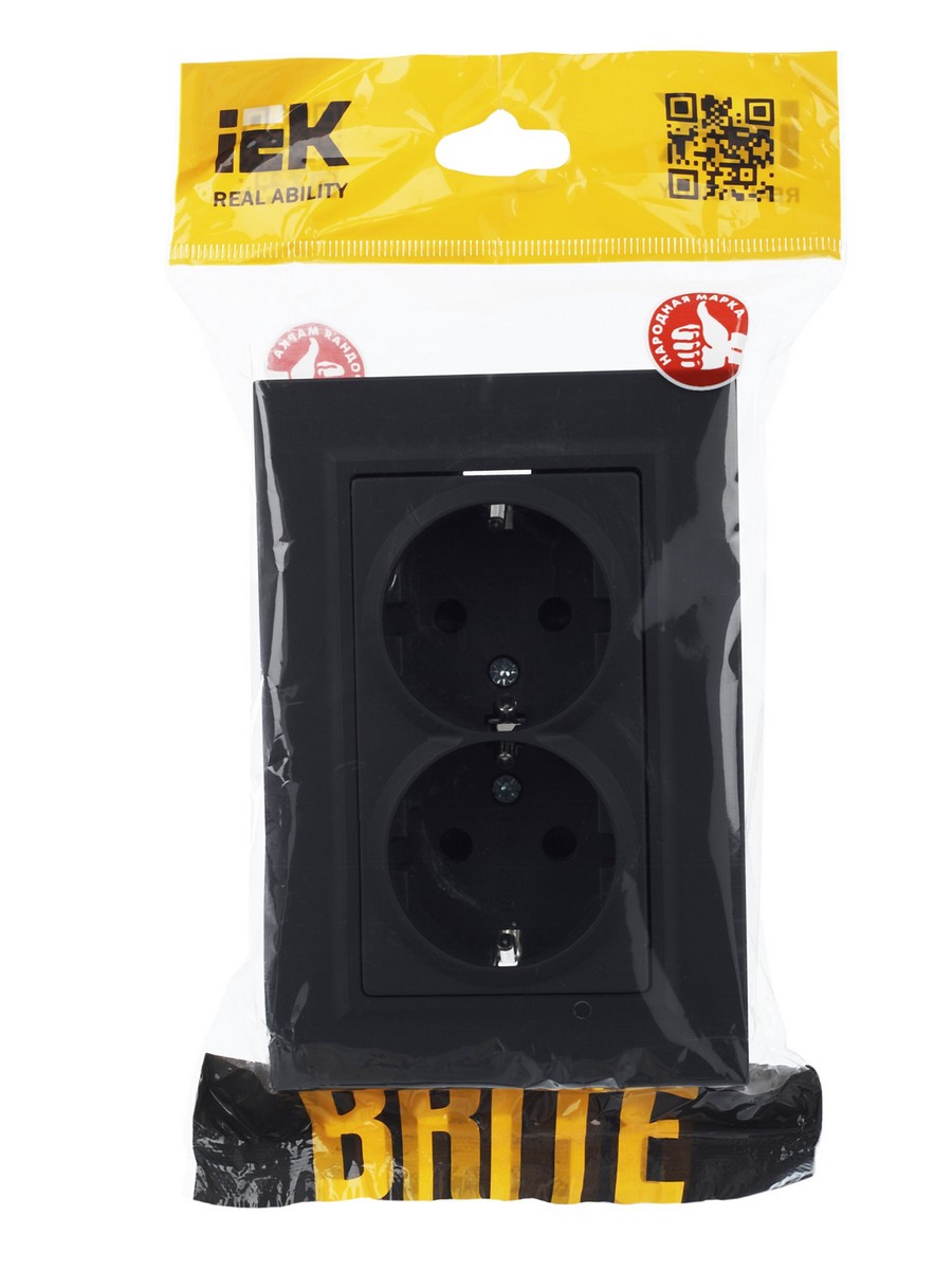 IEK Brite Графит Розетка IEK BRITE 2-ая с/з с шторками 16А в сборе РСш12-3-БрГ графит BR-R24-16-K53-F
