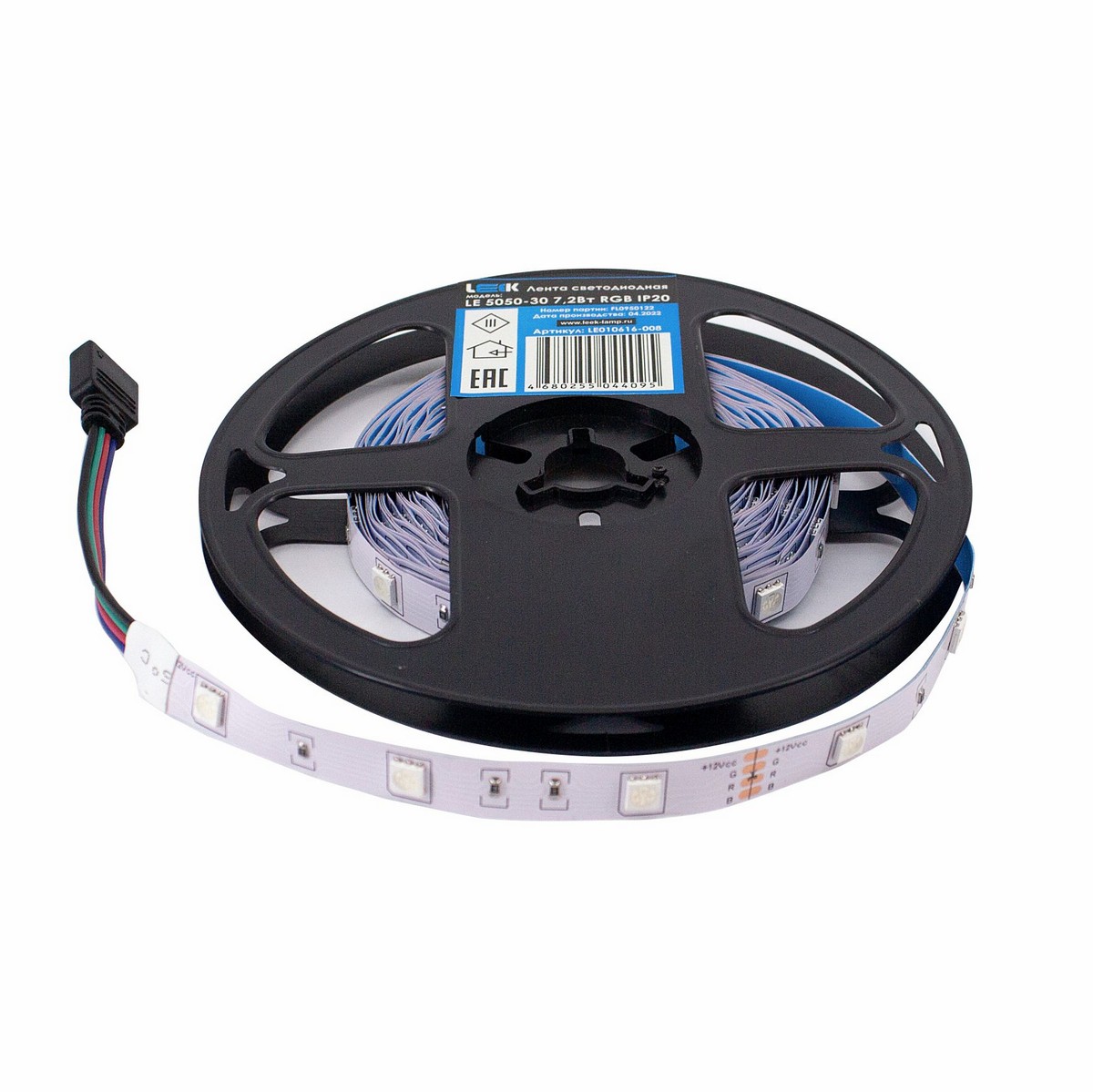 Светодиодная лента RGB Лента светодиодная LEEK 5050-30 7,2Вт RGB IP20 12В (5м) LE010616-008