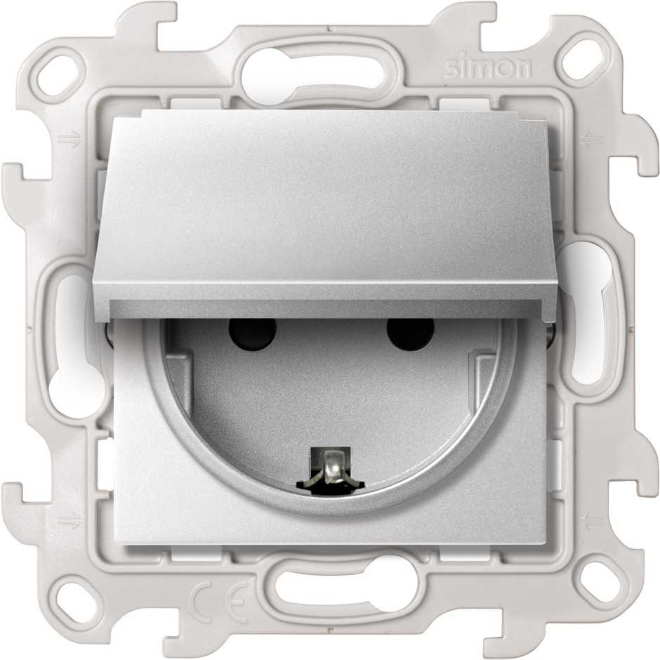 Розетки и выключатели Simon 24 Алюминий Розетка с крышкой, Simon 24 Алюминий IP44 заземлением и шт Schuko 2Р+Е Push&Go 2420448-033