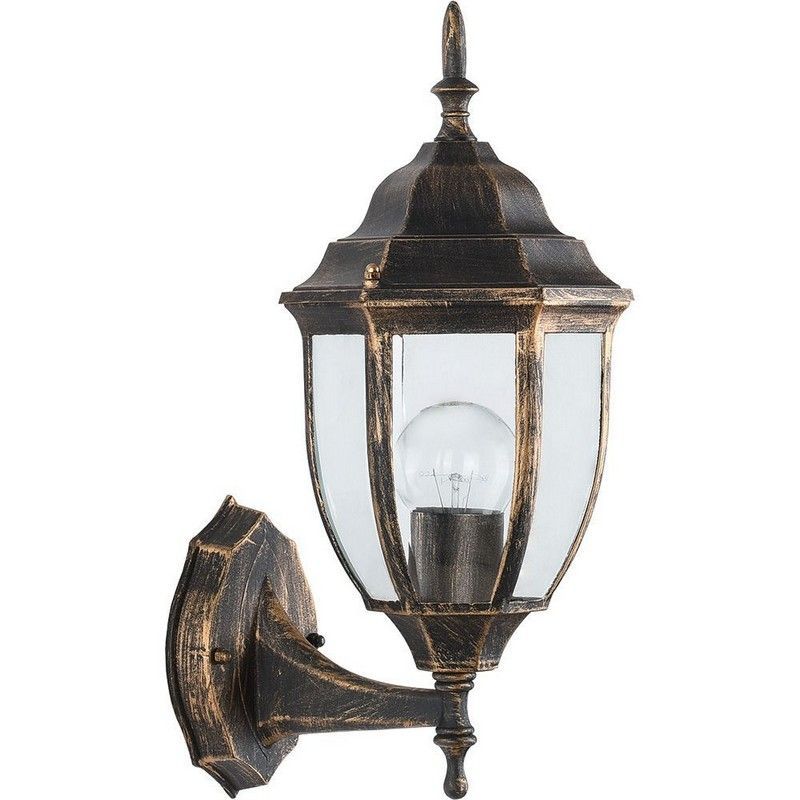 Уличные настенные светильники Светильник садово-парковый Feron PL6001 шестигранный на стену вверх 60W E27 230V черное золото 11893