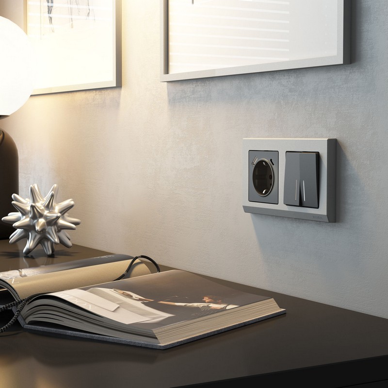 Werkel Графит матовый Выключатель Werkel двухклавишный с подсветкой (графит матовый) W1120164