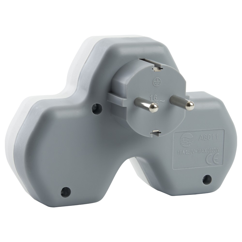 Колодки и удлинители, тройники Разветвитель сетевой 2-местный с/з STEKKER ADP16-14-20 250V 16A и 2-мя USB выходами на 24А огнеустойчивый пластик белый/серый 32872 
