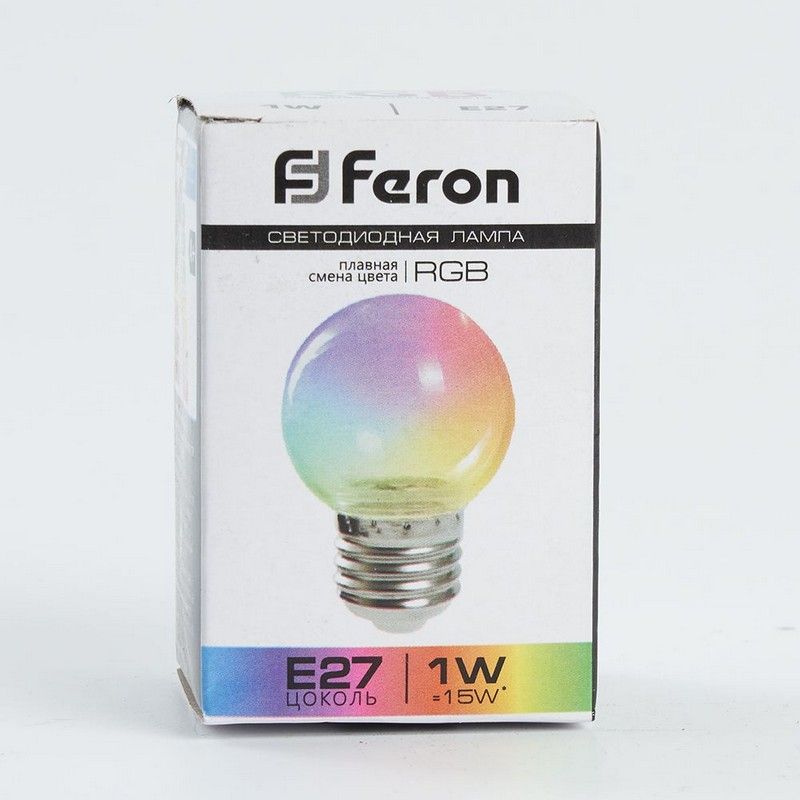 E27 Лампа светодиодная Feron LB-37 Шарик прозрачный E27 1W RGB плавная смена цвета 38132 