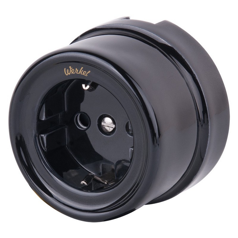 Werkel Ретро Розетка Werkel ретро WL18-03-02 с заземлением и шторками (черный)