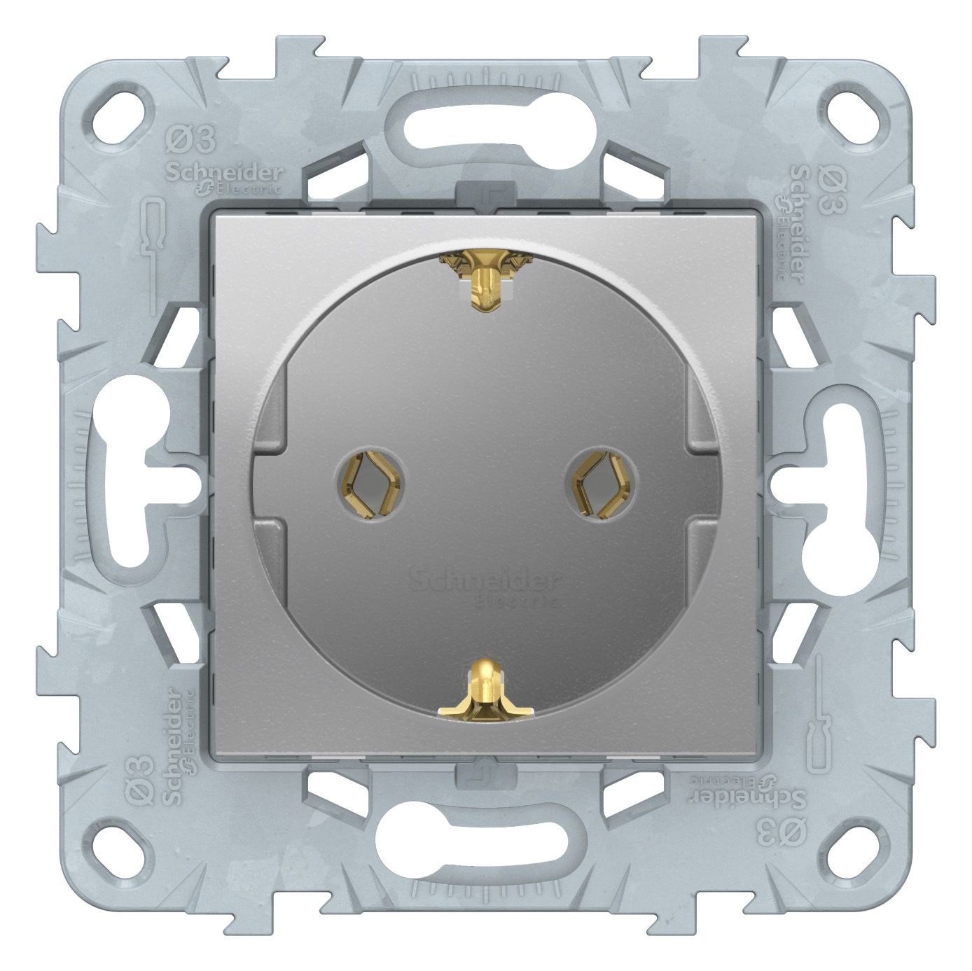 Розетки и выключатели Unica NEW алюминий Розетка Unica New Алюминий с/з без шторок винт. зажим 16А 250В NU503630