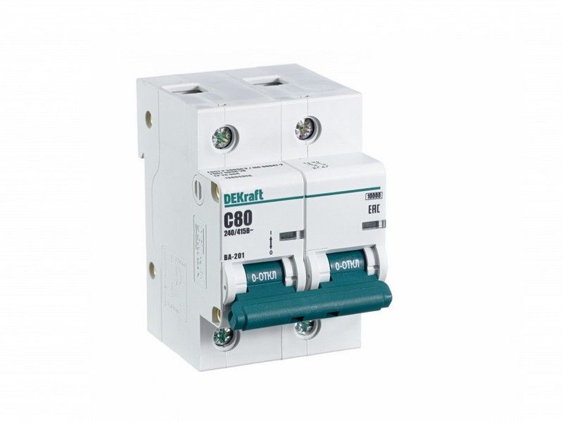 2 полюсные (двухполюсные) Автоматический выключатель DEKraft 2P 80A C ВА-201 10kA 13005DEK 